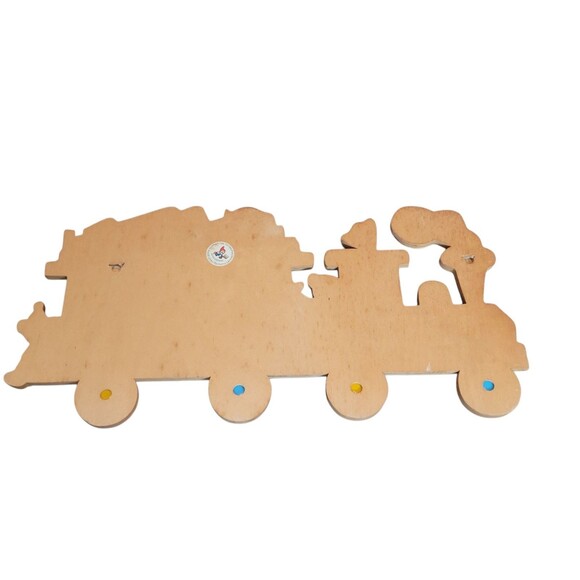 Vintage Grossman Train Bear Wall Hanging Coat or Hat Rack 4 Pegs Baby Germany - Picture 8 of 9
